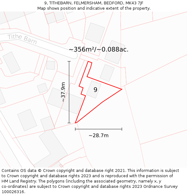 9, TITHEBARN, FELMERSHAM, BEDFORD, MK43 7JF: Plot and title map