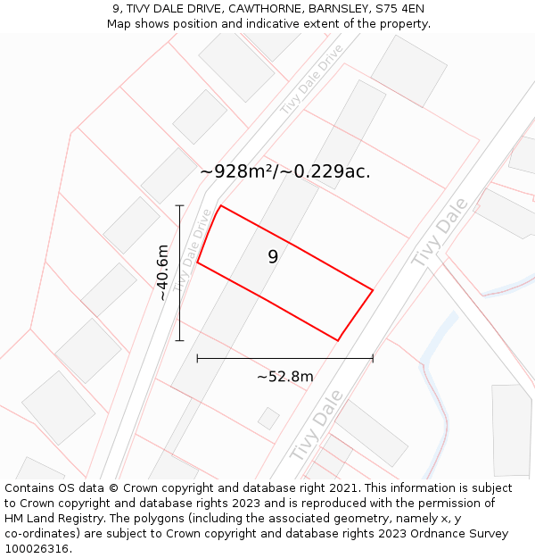 9, TIVY DALE DRIVE, CAWTHORNE, BARNSLEY, S75 4EN: Plot and title map