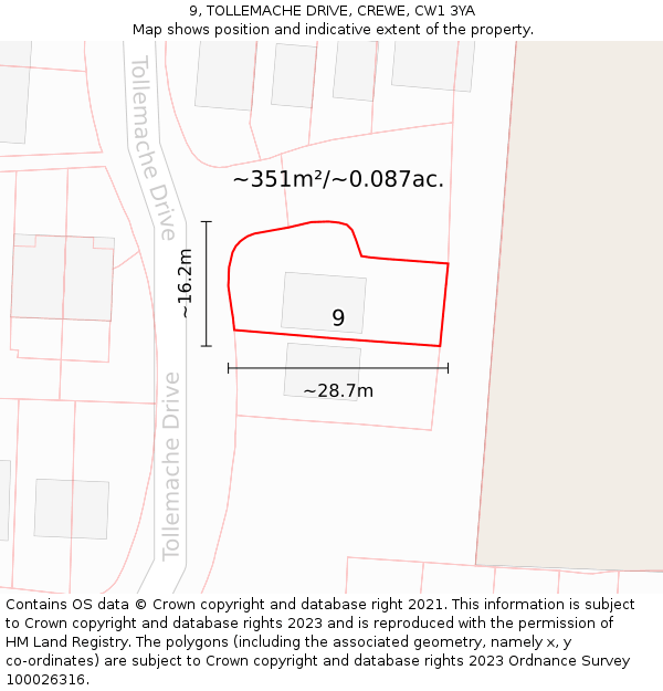 9, TOLLEMACHE DRIVE, CREWE, CW1 3YA: Plot and title map