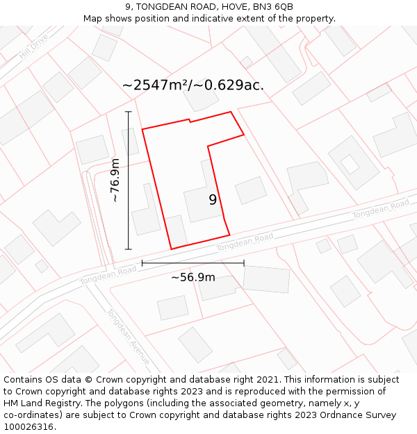 9, TONGDEAN ROAD, HOVE, BN3 6QB: Plot and title map