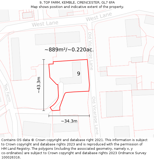 9, TOP FARM, KEMBLE, CIRENCESTER, GL7 6FA: Plot and title map