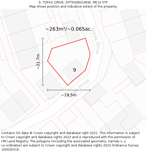 9, TOPAZ DRIVE, SITTINGBOURNE, ME10 5TP: Plot and title map