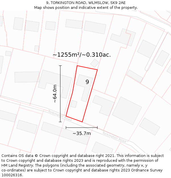 9, TORKINGTON ROAD, WILMSLOW, SK9 2AE: Plot and title map