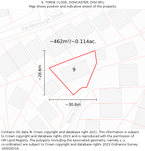 9, TORNE CLOSE, DONCASTER, DN4 6PU: Plot and title map