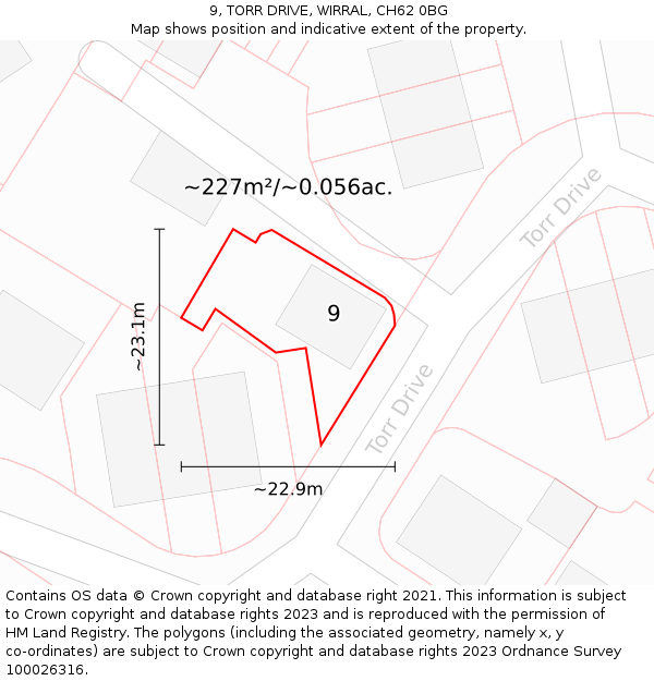 9, TORR DRIVE, WIRRAL, CH62 0BG: Plot and title map