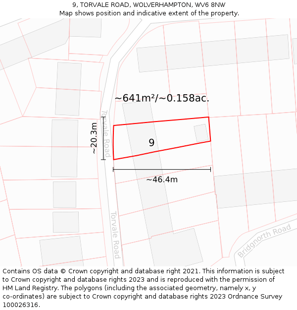 9, TORVALE ROAD, WOLVERHAMPTON, WV6 8NW: Plot and title map