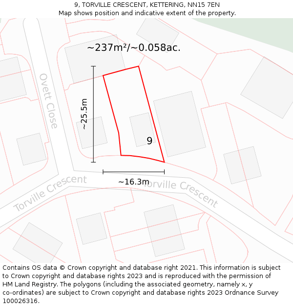 9, TORVILLE CRESCENT, KETTERING, NN15 7EN: Plot and title map