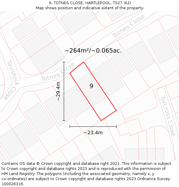 9, TOTNES CLOSE, HARTLEPOOL, TS27 3LD: Plot and title map