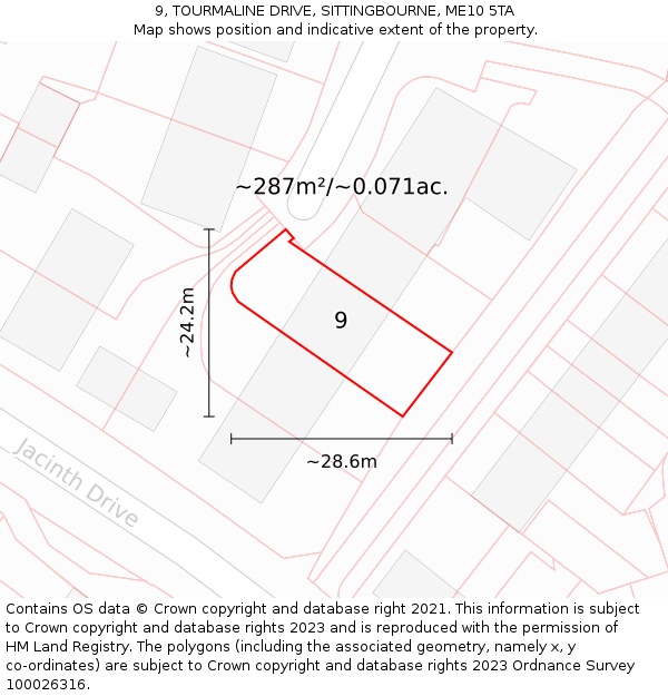 9, TOURMALINE DRIVE, SITTINGBOURNE, ME10 5TA: Plot and title map