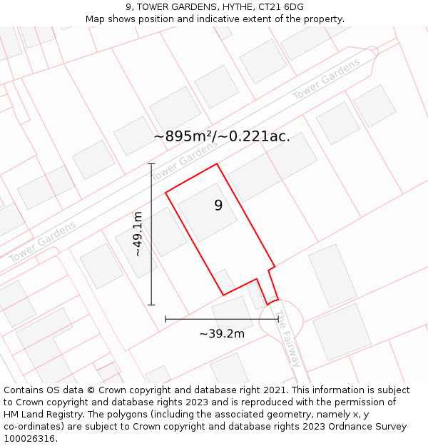 9, TOWER GARDENS, HYTHE, CT21 6DG: Plot and title map