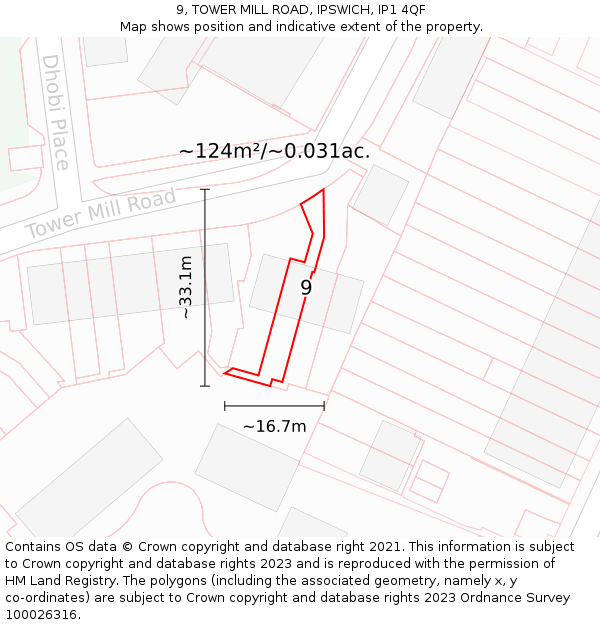 9, TOWER MILL ROAD, IPSWICH, IP1 4QF: Plot and title map