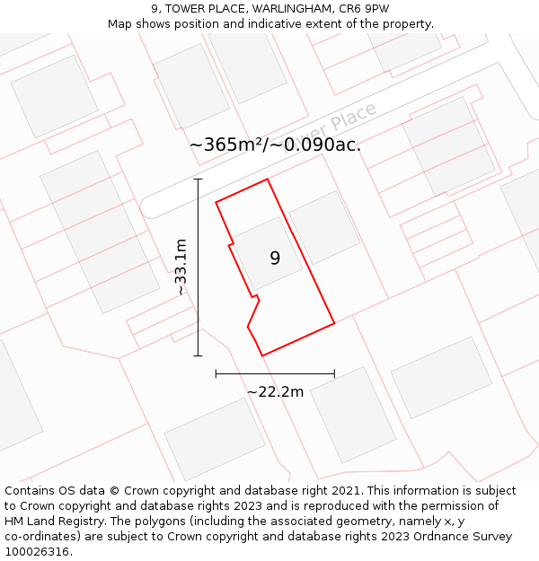 9, TOWER PLACE, WARLINGHAM, CR6 9PW: Plot and title map