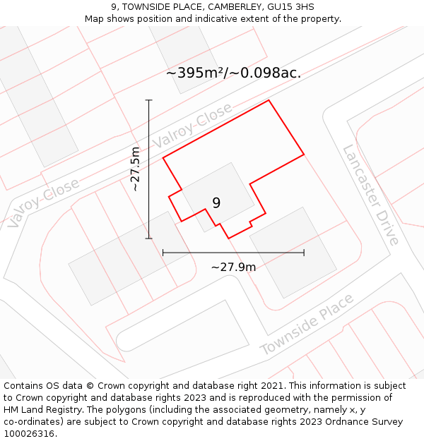 9, TOWNSIDE PLACE, CAMBERLEY, GU15 3HS: Plot and title map