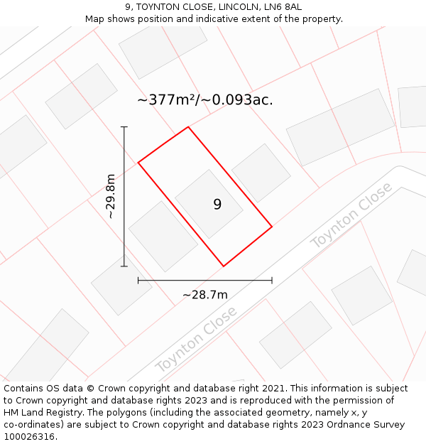 9, TOYNTON CLOSE, LINCOLN, LN6 8AL: Plot and title map