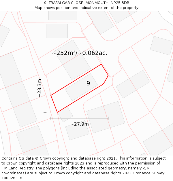 9, TRAFALGAR CLOSE, MONMOUTH, NP25 5DR: Plot and title map