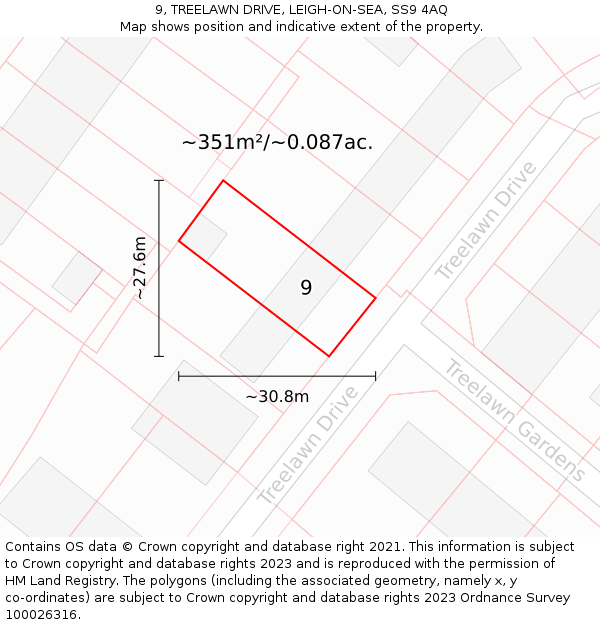 9, TREELAWN DRIVE, LEIGH-ON-SEA, SS9 4AQ: Plot and title map