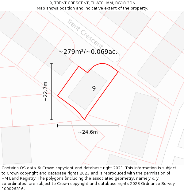 9, TRENT CRESCENT, THATCHAM, RG18 3DN: Plot and title map