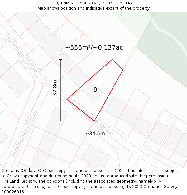 9, TRIMINGHAM DRIVE, BURY, BL8 1HA: Plot and title map