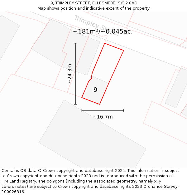 9, TRIMPLEY STREET, ELLESMERE, SY12 0AD: Plot and title map