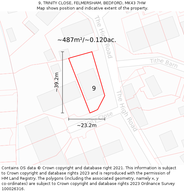 9, TRINITY CLOSE, FELMERSHAM, BEDFORD, MK43 7HW: Plot and title map