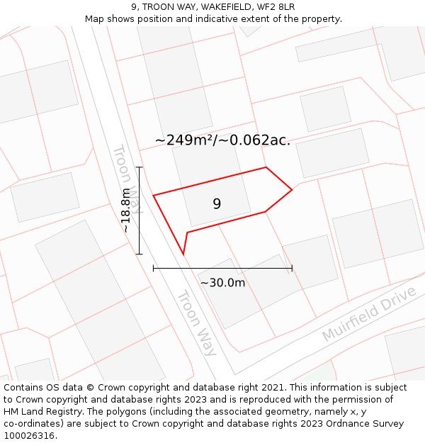 9, TROON WAY, WAKEFIELD, WF2 8LR: Plot and title map