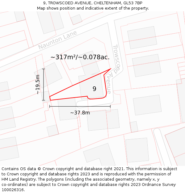 9, TROWSCOED AVENUE, CHELTENHAM, GL53 7BP: Plot and title map