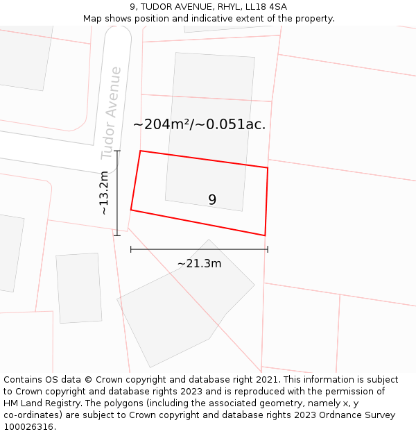 9, TUDOR AVENUE, RHYL, LL18 4SA: Plot and title map