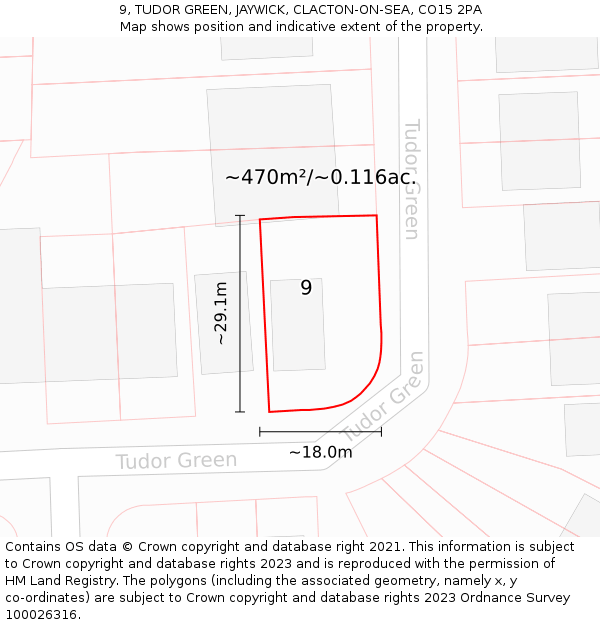 9, TUDOR GREEN, JAYWICK, CLACTON-ON-SEA, CO15 2PA: Plot and title map