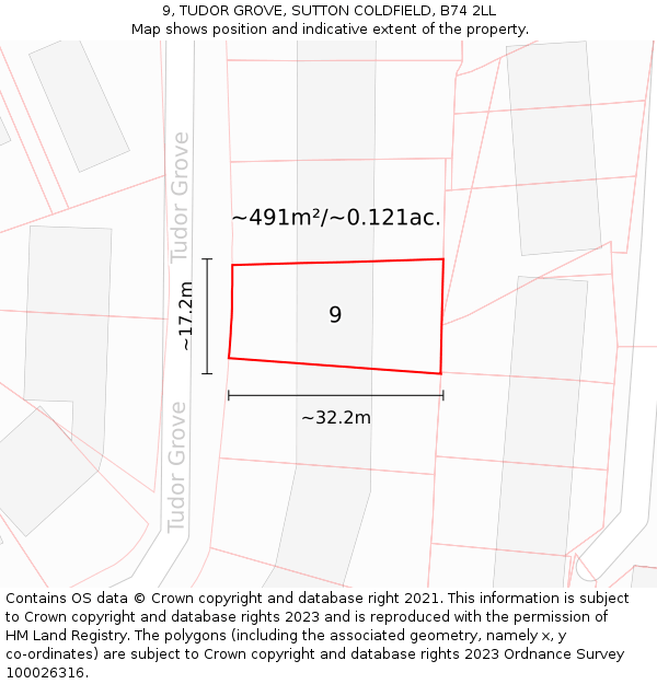 9, TUDOR GROVE, SUTTON COLDFIELD, B74 2LL: Plot and title map