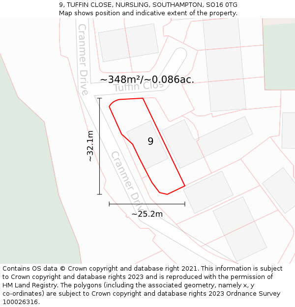 9, TUFFIN CLOSE, NURSLING, SOUTHAMPTON, SO16 0TG: Plot and title map