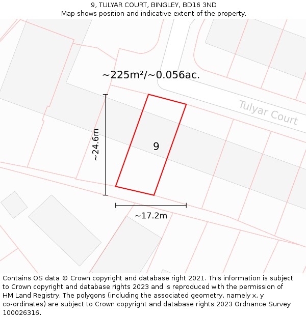 9, TULYAR COURT, BINGLEY, BD16 3ND: Plot and title map