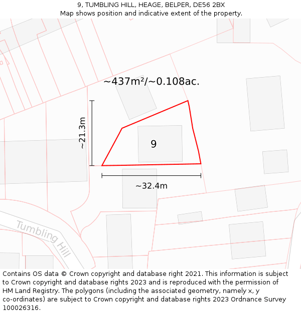 9, TUMBLING HILL, HEAGE, BELPER, DE56 2BX: Plot and title map