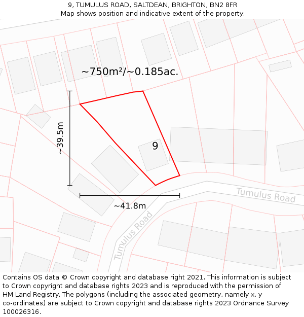 9, TUMULUS ROAD, SALTDEAN, BRIGHTON, BN2 8FR: Plot and title map