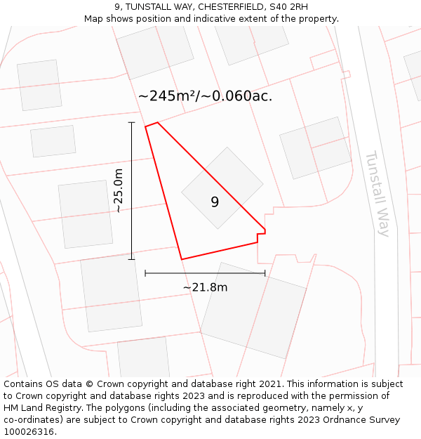 9, TUNSTALL WAY, CHESTERFIELD, S40 2RH: Plot and title map