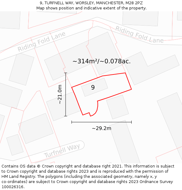 9, TURFNELL WAY, WORSLEY, MANCHESTER, M28 2PZ: Plot and title map