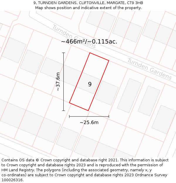 9, TURNDEN GARDENS, CLIFTONVILLE, MARGATE, CT9 3HB: Plot and title map