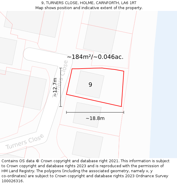 9, TURNERS CLOSE, HOLME, CARNFORTH, LA6 1RT: Plot and title map