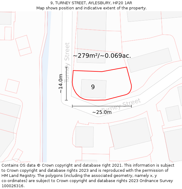 9, TURNEY STREET, AYLESBURY, HP20 1AR: Plot and title map