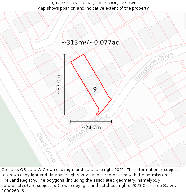 9, TURNSTONE DRIVE, LIVERPOOL, L26 7WP: Plot and title map