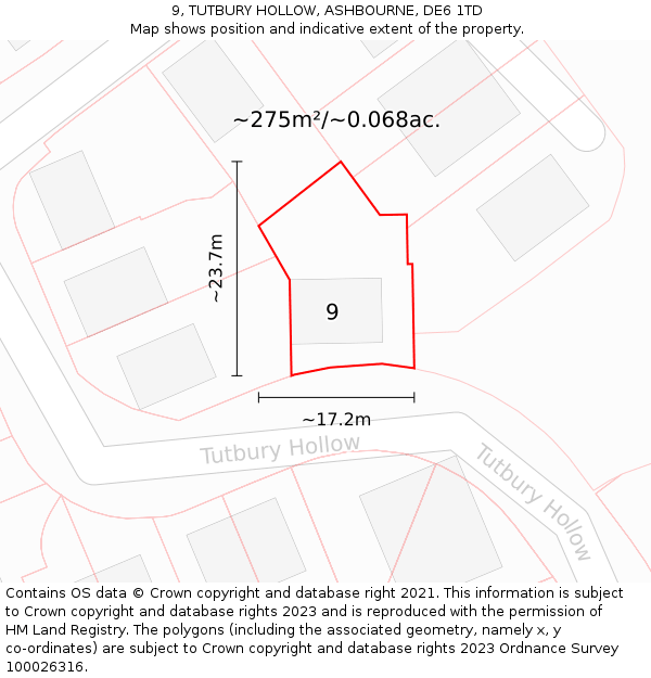 9, TUTBURY HOLLOW, ASHBOURNE, DE6 1TD: Plot and title map