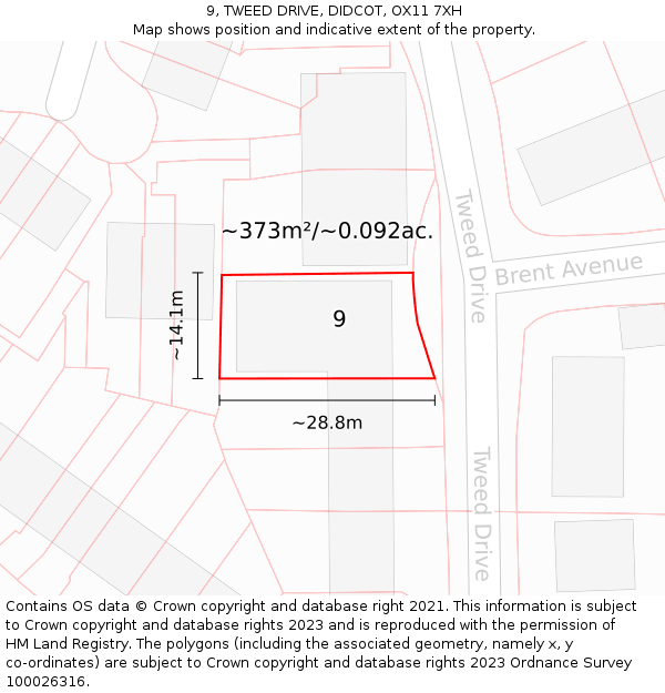 9, TWEED DRIVE, DIDCOT, OX11 7XH: Plot and title map