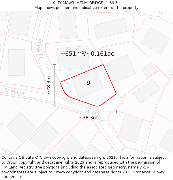 9, TY MAWR, MENAI BRIDGE, LL59 5LJ: Plot and title map