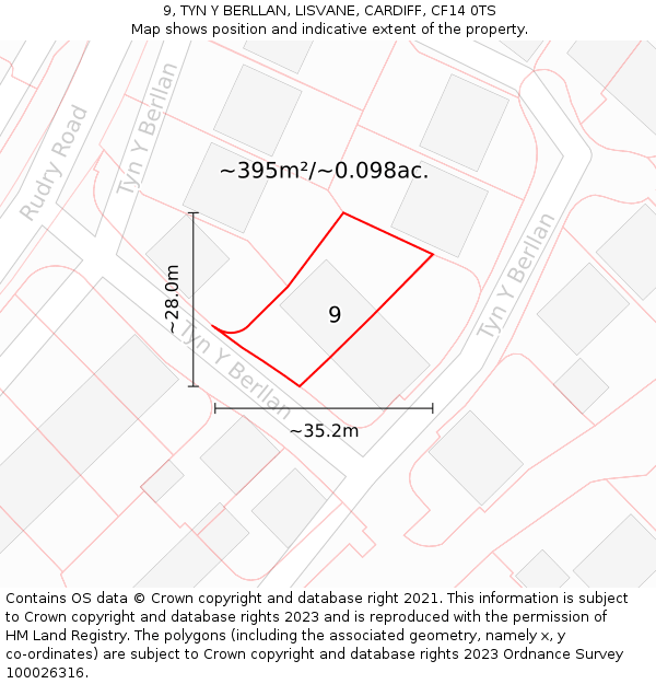 9, TYN Y BERLLAN, LISVANE, CARDIFF, CF14 0TS: Plot and title map