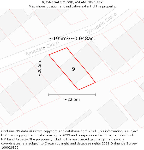 9, TYNEDALE CLOSE, WYLAM, NE41 8EX: Plot and title map