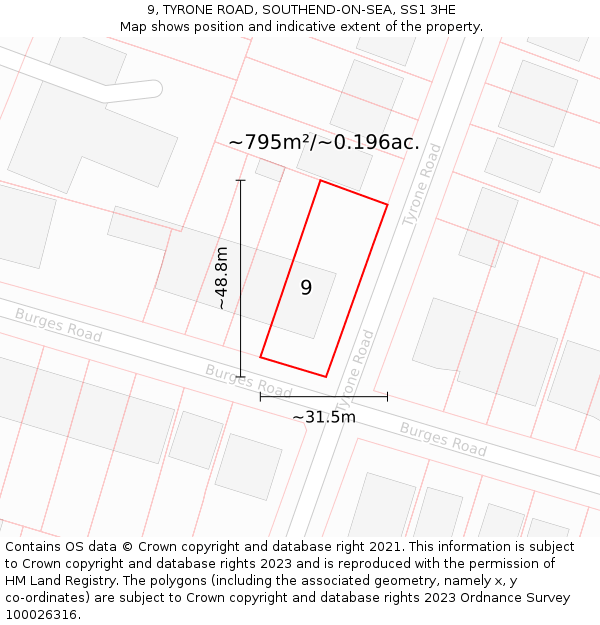 9, TYRONE ROAD, SOUTHEND-ON-SEA, SS1 3HE: Plot and title map