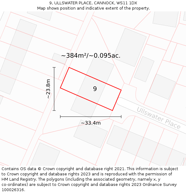 9, ULLSWATER PLACE, CANNOCK, WS11 1DX: Plot and title map