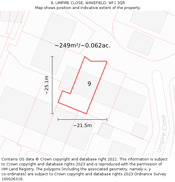 9, UMPIRE CLOSE, WAKEFIELD, WF1 3QR: Plot and title map