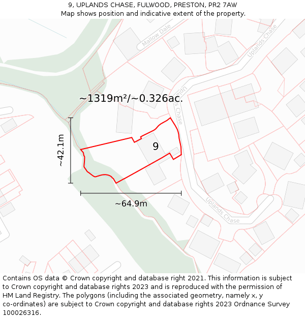 9, UPLANDS CHASE, FULWOOD, PRESTON, PR2 7AW: Plot and title map