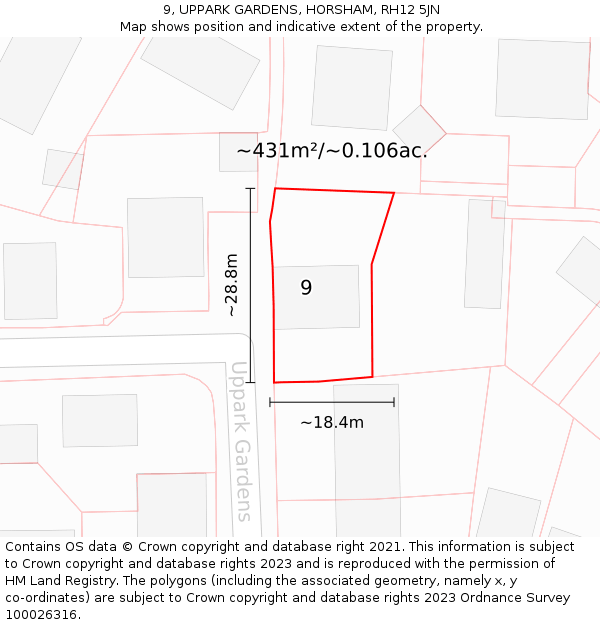 9, UPPARK GARDENS, HORSHAM, RH12 5JN: Plot and title map