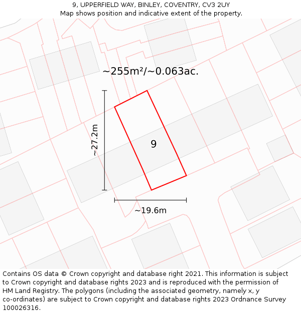 9, UPPERFIELD WAY, BINLEY, COVENTRY, CV3 2UY: Plot and title map